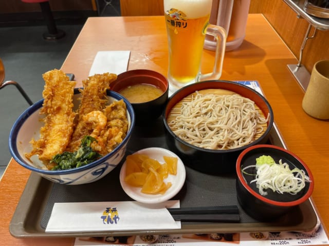 天丼と蕎麦とビール